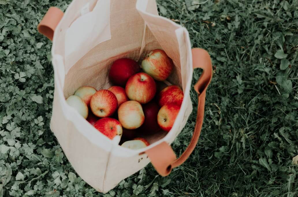 apples in reusable bag