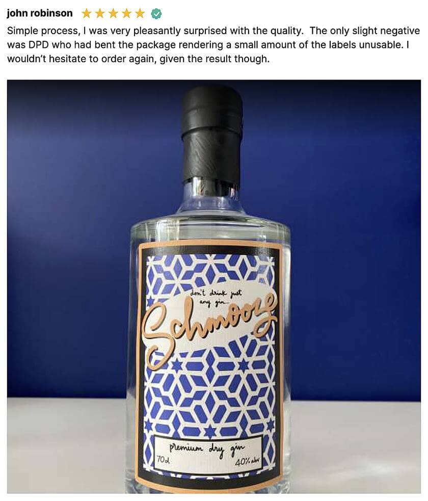 user review of gin bottle labels