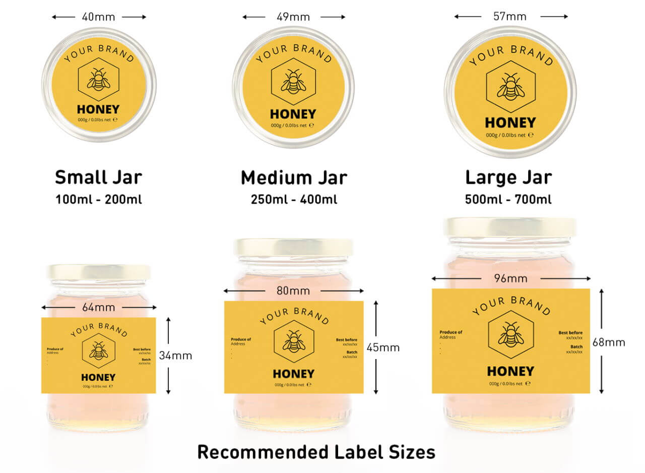 Honey jar labels size guide