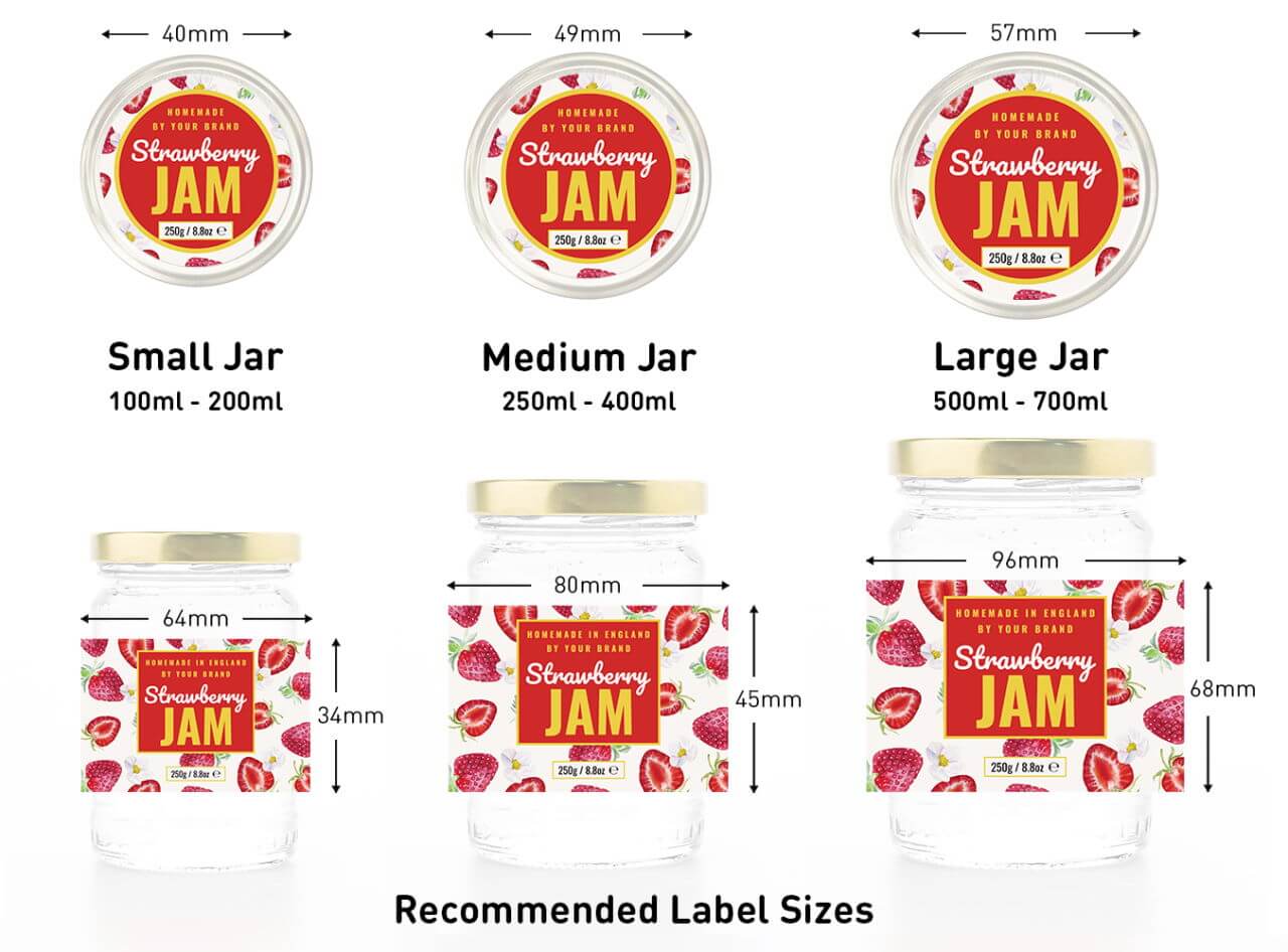 lids and jar containers - recommended labels sizes