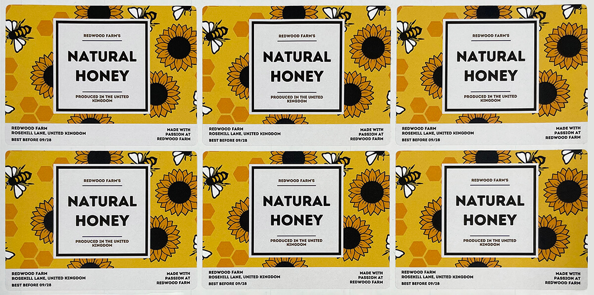 sheet of honey labels